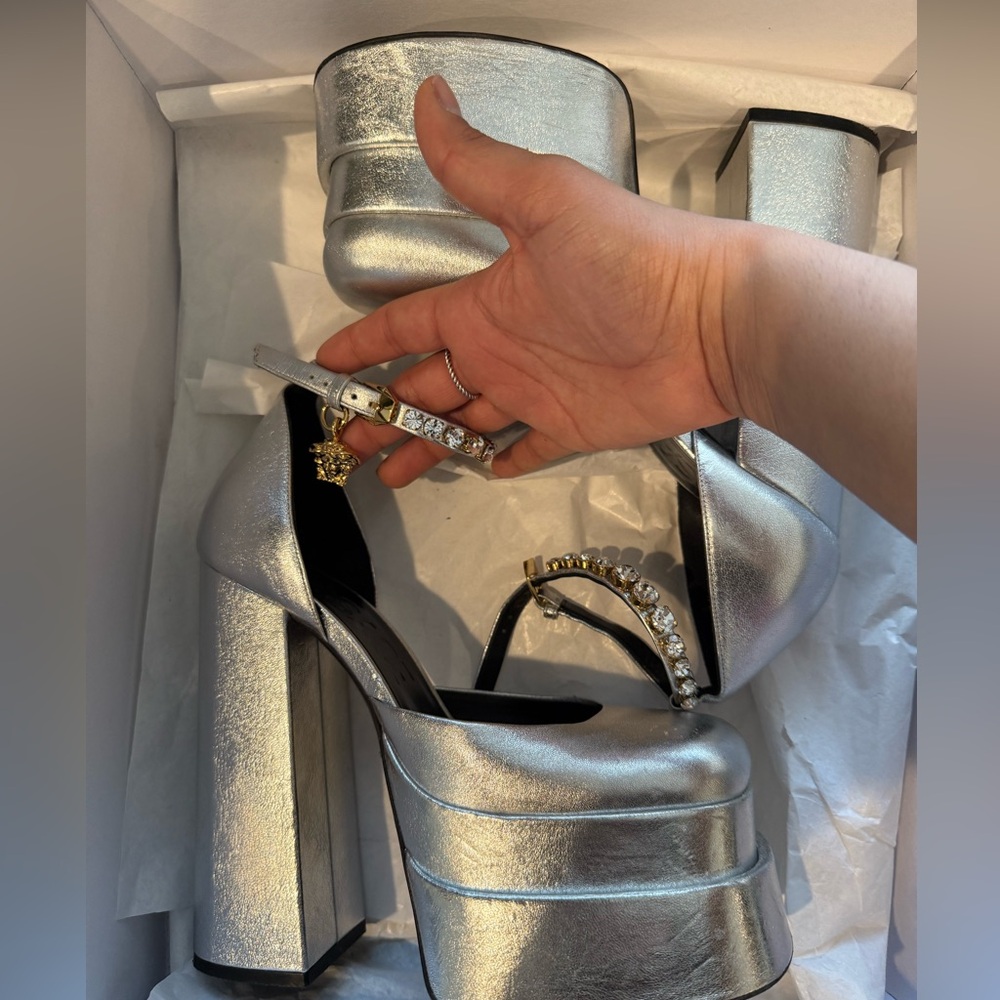 Versace Silver Platform Heels - Picture 2 of 5